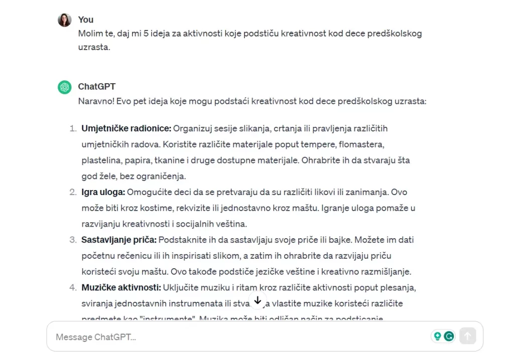 Primer ChatGPT prompta za edukaciju i obrazovanje 