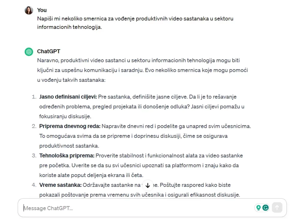 Primer ChatGPT prompta za virtuelne asistente